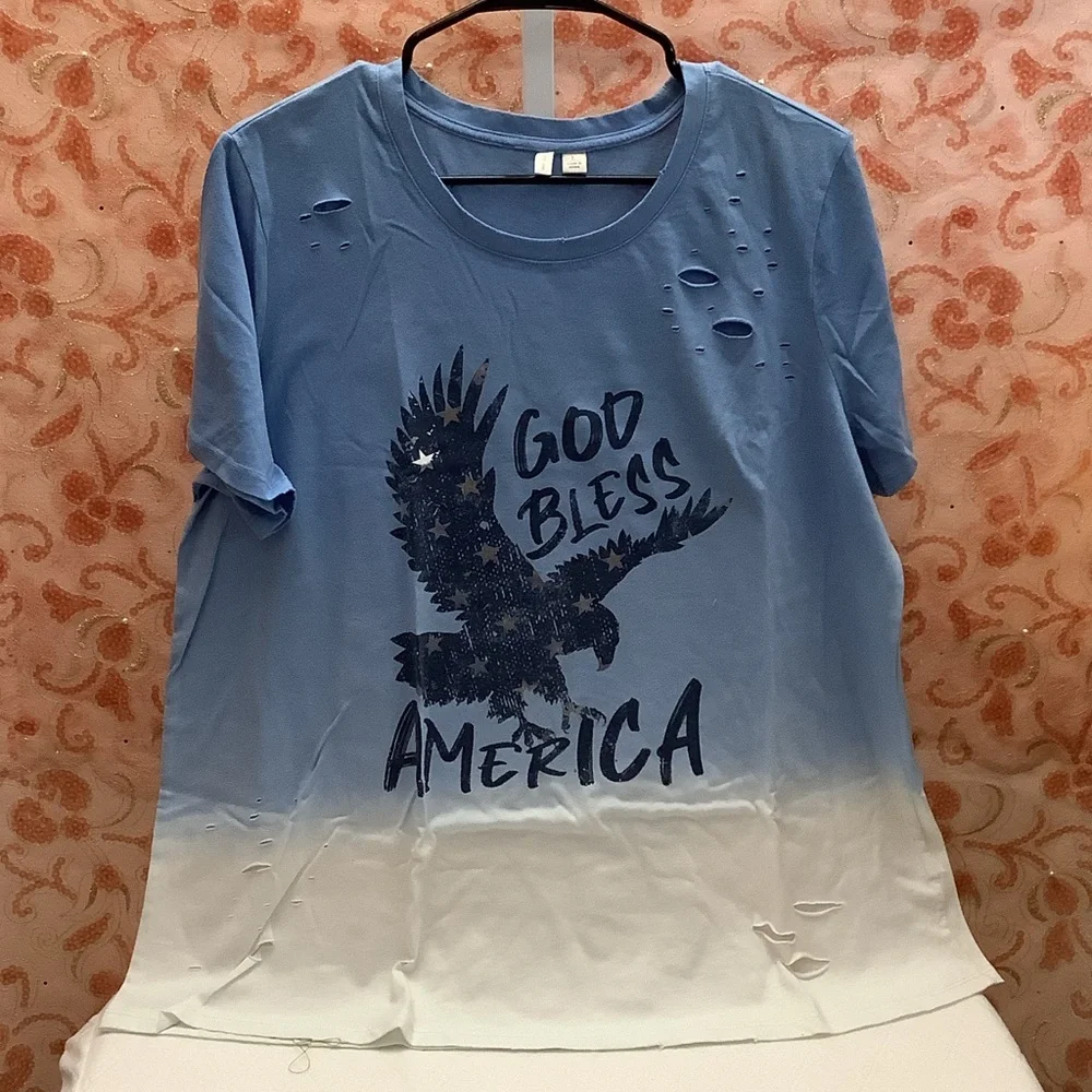 Cato Light Blue Tee with Eagle and Stars - Picture 2 of 6
